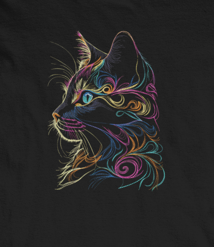Cute Cat Face Embroidred Unisex Tshirt