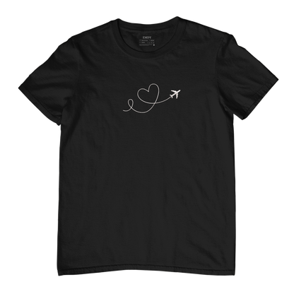 Plane Heart Embroidred Unisex Tshirt