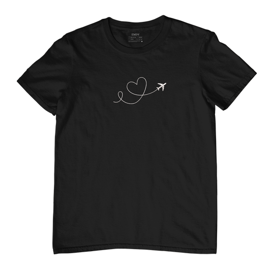 Plane Heart Embroidred Unisex Tshirt
