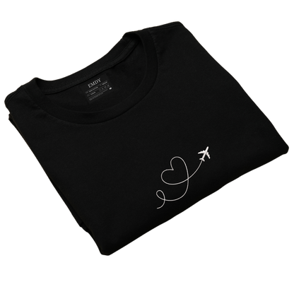 Plane Heart Embroidred Unisex Tshirt